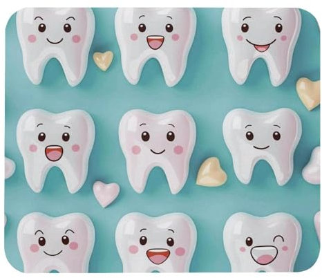 Tapis de souris en caoutchouc antidérapant pour jeux, bureau, ordinateur portable, hommes, femmes, enfants, joli motif dents isolées sur fond bleu