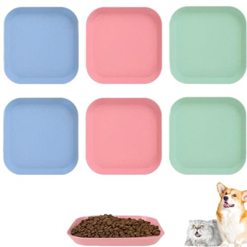 6 Colorful Cute Cat Feeding Bowls, Kitten Bowls, Shallow Cat Food Dish, Square Cat Plates, Cat Food Bowl Kitten Bowls Cat Dishes for Food Wheat Straw Cat Bowls for Kittens and Short Legged Cats