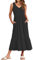 WNEEDU Women’s Summer Maxi Dresses V Neck Sundress Sleeveless Long Dress with Pockets Black