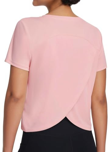 Weardear Sport T-Shirt Damen Kurzarm Sportshirt UPF 50+ Sonnenschutz Schnelltrocknend Laufshirt Rundhals Funktionsshirt Fitness Top Yoga Oberteil Dunkelrosa S