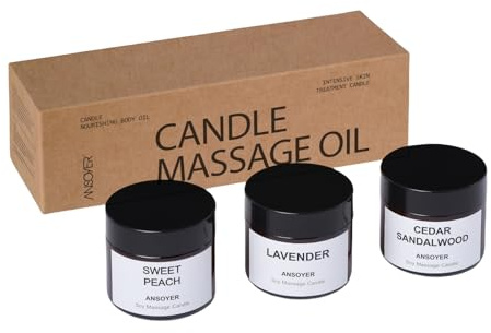 3-Pack Soja-Wachs Massageöl Kerze für Entspannung - Low-Temp-Körperöl Lotion Kerze-Geschenk-Kerzen-Set-150g (3Stück | Zeder Sandelholz + Lavendel + Süßer Pfirsich)