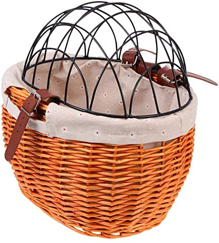 PAMINGONO Rattan Fahrradkorb Vorne Atmungsaktiv Stabil Geflochten Umweltfreundlich Mit Komfortablem Innenfutter Für Haustiere Wie Katzen Und Hunde Vielseitiger Fahrrad-pannierkorb