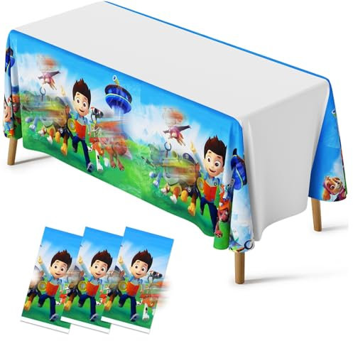 Sidesea Table Cloth Party, 3Pack 180 * 108cm Paw Dog Table Cloth Party Waterproof Cartoon Party Tablecloth Rectangular Plastic Birthday Table Cover for Kids Party Decorations
