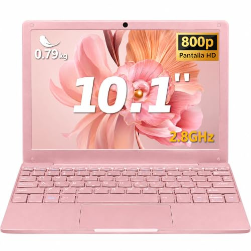MOREPC Mini Portátil 10,1 Pulgadas,Windows 11 Ordenador Portátil Celeron N4000 8GB DDR4,0,79 kg,WiFi 2,4/5GHz,USB 3.0,Protector de Teclado Español,para Niños Estudiantes Oficina(Oro Rosa,8+512G SSD)