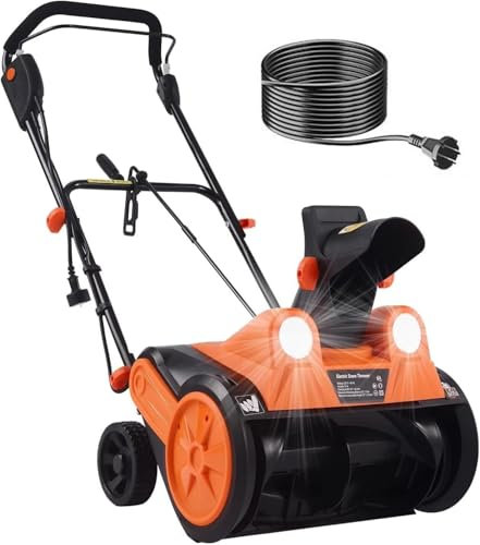 Electric Snow Shovel, 18” Corded Snow Blower, 18 X 10 Inch Clearing Path and 25 Feet Throwing Distance, with Led Headlights, Power Cord, Small Snow Removal Equipment Snow Removal Machine 30m/310(