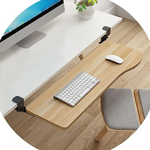 YIHANWUU Wooden Keyboard Tray Black/White/Teak/Walnut, under Desk Slide-Out Keyboard Drawers Storage Shelf, for Keyboard Mouses Organizers, Desk Extender Ergonomic Height Adjustable/B-Walnut/52*25Cm(2