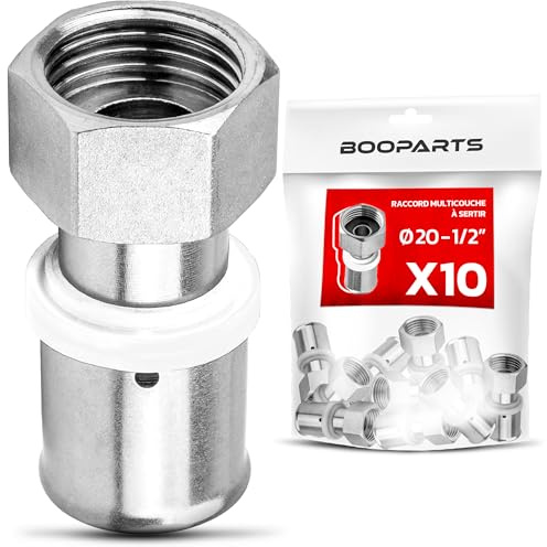 BOOPARTS - 10 pezzi - raccordo multistrato 20 - F1/2 (15/21) dado girevole a crimpare contorno TH - accoppiamento multistrato dado girevole dritto femmina - raccordo idraulico per tubo multistrato 20