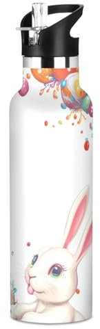 Osterhase Süßigkeiten- und Kleinspielzeug-Wasserflaschen, auslaufsicher, BPA-frei, wiederverwendbar, mit auslaufsicherem Auslaufdeckel, doppelwandig, vakuumisolierte Flaschen für Reisen und Sport