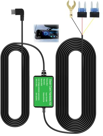 Dash Cam Hardwire Kit Type C, 3.5M Hard Wire Kit for Dash Cam with Mini Fuse, 12V-24V to 5V/3A Converter, Low Voltage Cut-Off Dashcam Hard Wiring Kit for GPS and Parking Mode Power Supply