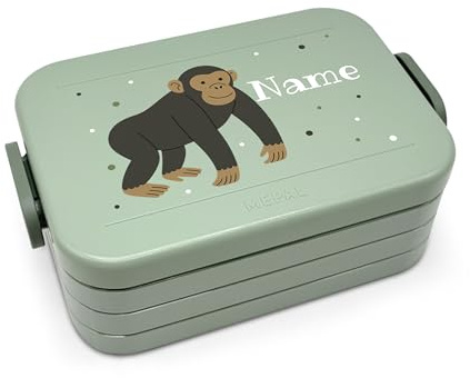 printplanet® Personalisierbare Brotdose „Layout Affe“ – Lunchbox/Bento Box von Mepal – mit eigenem Namen oder Wunschtext – Farbe Nordic Sage – BPA-frei – Geschenkidee