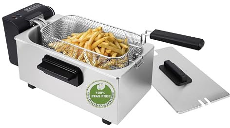 EMERIO 3.0L Öl-Fritteuse mit Kaltzonen Technologie | kein bitterer Geschmack mehr | Kaltzonenfritteuse mit 2000 W | Tank aus Edelstahl | PFAS frei | einfache Reinigung | Thermostat | DF-132653