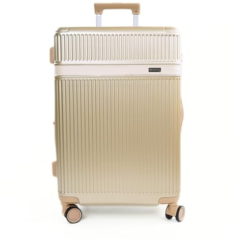 Solier Hartschalenkoffer – Reisetrolley mit 4 Rollen, Zahlenschloss und Teleskopgriff – Rollkoffer Hardcase Gepäck (Gold, 24' M)