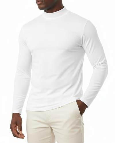 MLANM Men's Thermal Mock Neck Long Sleeve T-Shirt | Base Layer, Soft, Lightweight, Slim Fit, Warm, Versatile, Ideal for Daily, Business, Work, Parties, Semi-Formal & Casual