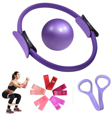 Pilates Set, Pilates Ring, Pilates Essential Kit, Pilates Set für Zuhause, 14“/35cm Magic Circle mit Pilates Ball, Yoga Ring, Resistance Bands, for Strength, Flexibility, Stability, and Body Toning(B)