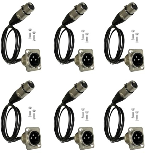 DIYTECH 6 x XLR-Stecker, Stecker auf Buchse, lötfreie Stecker | XLR-Pass-Through-Kabel für Patchfelder, Bühnenboxen und Bodenboxen; lötfreie Pro-Audio-Steckverbinder, 6 Stück