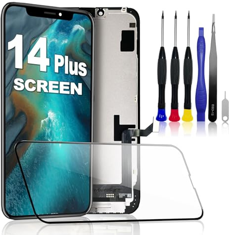 PartageFix Pantalla para iPhone 14 Plus: Pantalla LCD de Repuesto de 6,7 FHD + digitalizador táctil + Marco, Compatible con los Modelos A2886/A2632/A2885/A2888/A2887 (True Tone programable)