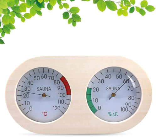 GOEDCH 235×130×30mm Sauna Thermometer Hygrometer Holz: Natürliche Materialien Sauna Thermometer Hygrometer, Präzision Sau na Ther mometer, Mechanisch Sauna Hygr ometer, für Sauna und Dampfbad
