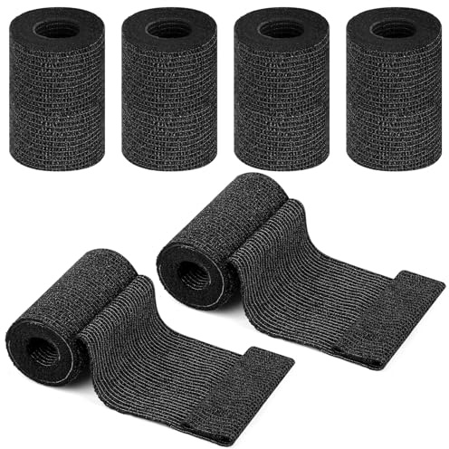 BUTBU Selbstklebender Verband 6 Rollen, 7.5cm x 4.5m Pflaster Verbandsmaterial, Elastische Tape Bandage Fixierbinde Haftbandage, für Sport, Handgelenk Vet Wrap Katze Hund Pferd, Staub, Fett(Schwarz)