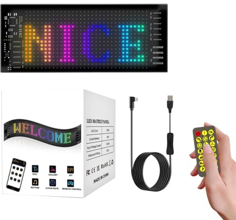 LED Car Sign - Wireless App Control, Programmable Sign, Animation, Message Run, Advertising Display for Shops, Cars, Hotels, LED Message Board for Vehicle and
