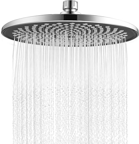 Rayakt 9 Inch Round Rainfall Shower Head, Fixed Overhead Waterfall Shower Heads with 360° Adjustable High Pressure Showerhead, Universal G1/2 Fitting, Silver & Black Finish, Chrome