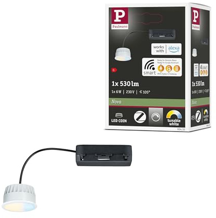 Paulmann 92451 LED Modul Einbauleuchte Tunable White Coin 50 mm Coin 6W 530lm 230V dimmbar 2200-6500K Satin