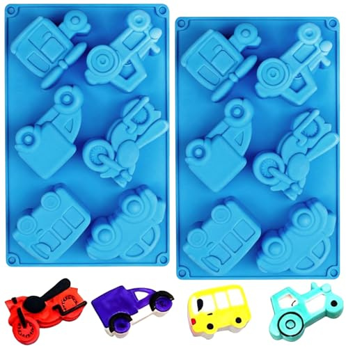 YXHZVON Moule à Chocolat Moyens de Transport Thème, 2 Pièce Moule à Fondant Antiadhésifs, Moule en Silicone Médaille de Voitures pour Pâtisserie, Gâteau en Pâte à Sucre, Savon