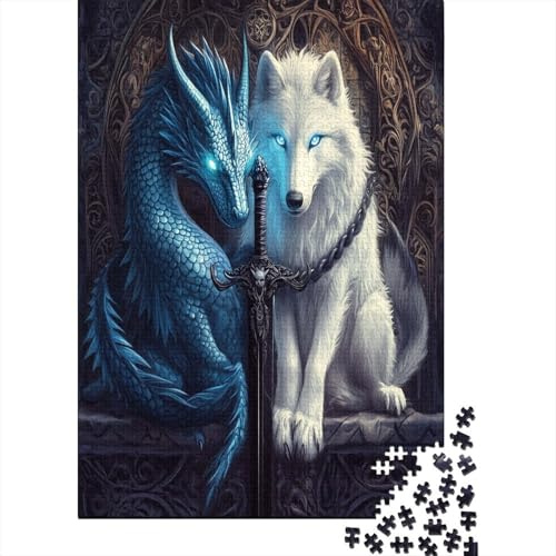 Puzzle 38x26cm/1000pcs Erwachsene Fantasie-Drache—Mythical Beast Art Damen Herren Holzbrett Präzisions-Interlocking