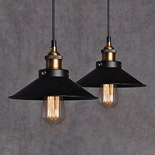 2Pcs Vintage Retro Pendelleuchte Lampenschirm Hängeleuchte Retro Deckenleuchte Lackiertem Edison Loft Eisen Regenschirm Lampenschirm Land Art Lampe für Esszimmer, Wohnzimmer, Restaurant