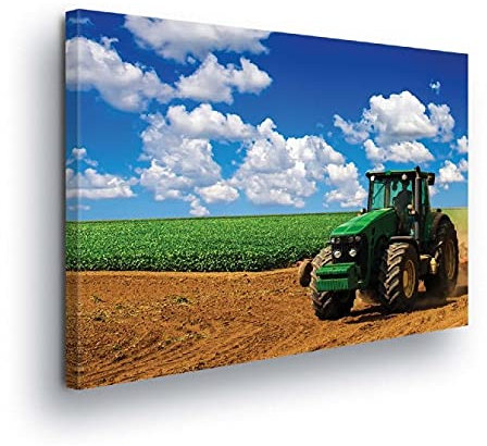 Forwall Bilder Traktor Feld Landschaft Bauernhof Modern Schlafzimmer Wohnzimmer Leinwandbilder Wandbild Kunstdruck Wandbilder Wand Bild auf Leinwand Aufhängefertig (1515, O6 (80 x 60 cm))