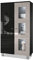 Vladon Vitrine Denjo, Made in Germany, Standvitrine mit 2 Türen und 3 Glaseinsätzen, Schwarz matt/Schwarz Hochglanz/Sandgrau Hochglanz, inkl. LED-Beleuchtung (71 x 129 x 35 cm)