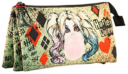 Harley Quinn Mad Love-FAN Dreifach Federmäppchen, Beige