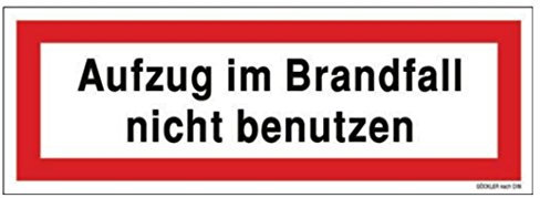 Nur 1 x Versand Schild RWA/BMZ/SPZ/Aufzug/Schilder DIN 4066 Symbol Folie selbstklebend nachleuchtend Folie Nachleuchtend selbstklebend, Größe 297 X 105, Farbe Aufzug im Brandfall nicht benutzen