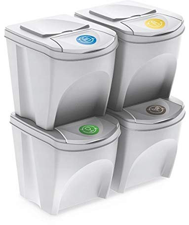 rg-vertrieb Mülleimer Abfalleimer Mülltrennsystem 100L - 4x25L Behälter Sorti Box Müllsortierer 3 Farben (Weiß)