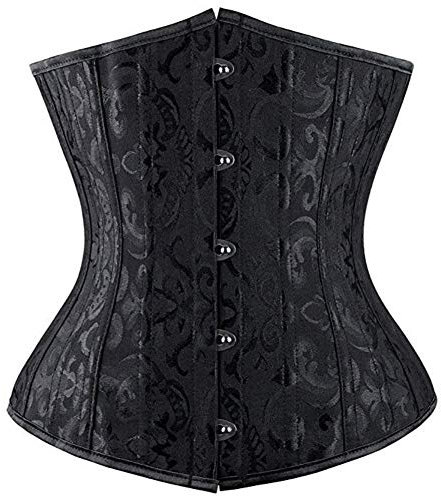 Kelvry Women's Satin Waist Cincher Lace up Boned Bustier Underbust Corset, Black-2, 22-24