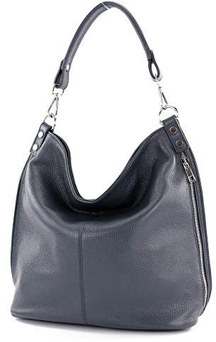 modamoda de - T177 - ital. Damen Schultertasche aus Leder, Farbe:Dunkelblau