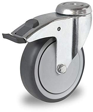 Lenkrolle mit Rückenloch und Kunststoff-Feststeller 125 mm Thermoplastisches Gummi Apparaterolle