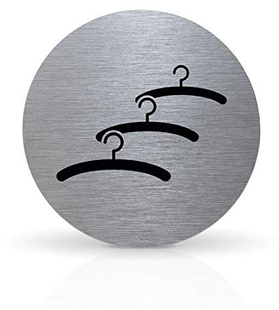 Betriebsausstattung24® Türschild Piktogramm Garderobe - Rundes Hinweisschild aus Aluminium - Für Ihre Tür & Wand - Silber - Durchmesser Ø 7,0 cm - Inkl. Klebepad