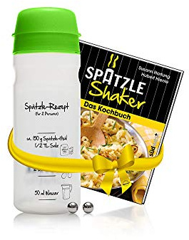 Einsteiger-Set zum Spätzle selber machen mit Spätzle-Shaker (675ml grün) 2 Portionen & Rezeptbuch (8. Auflage, Verlag Südwest) Alternative zur Spätzlereibe, Spätzlepresse, Spätzlesieb, Spätzlehobel
