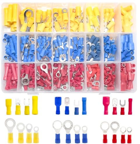 Yosawo 360 Pieces Crimp Connectors Electrical Connectors Insulated Crimp Terminals Kit Spade Bullet Butt Fork Wire Connectors(PVCZ)