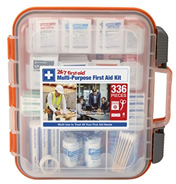 24/7 First Aid OSHA Compliant First aid Kit, All-Purpose 100-Person Emergency First Aid Kit for Business, Home, and Car in Plastic Case with Easy-Slide Latches, 336 Pieces