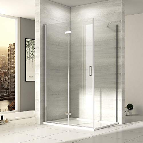 EMKE Duschkabine 100x90cm Duschabtrennung Duschtür 6mm ESG klares Sicherheitsglas Falttür Duschwand Mit Seitenwand 90cm Nano Beschichtung Glastür Dusche Duschtrennwand 195cm