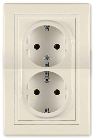 ALING-CONEL Doppel-Schutzkontaktsteckdose 16A/250V~ (zum Einbau in eine Installationsdose 60mm Ø) inkl.Rahmen (komplett) Beige (RAL 1013)