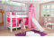Relita Etagenbett Bel, Buche massiv, weiß lackiert mit Rutsche + Stoffset pink-rosa
