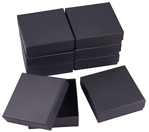 BENECREAT Lot de 8 boîtes à bagues à Bijoux en Carton Noir 12x12x4cm Boîte en Papier Kraft Boîte Cadeau carrée avec éponge pour Le Stockage et l'affichage des bagues de Bracelet