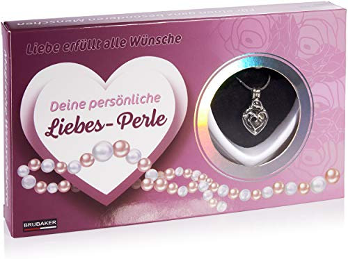 BRUBAKER Wunschperle Liebe - Halskette mit Herz Anhänger + Muschel mit echter Perle als Schmuck Geschenkset