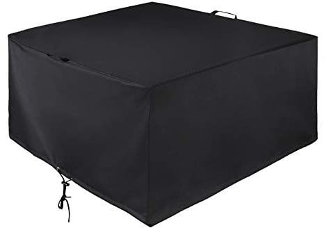 Unicook Square Fire Pit Cover 38 Inch, Heavy Duty Waterproof Fire Table Cover, Outdoor Firepit Cover with Drawstring and Handles, All Weather Protection, Black