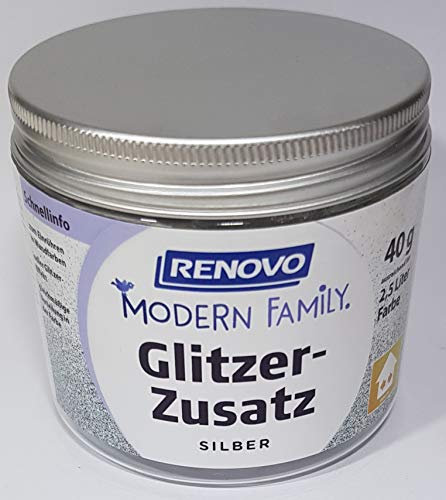 Glitzerzusatz RENOVO Deko Farbe, Glitzerzusatz Silber, 40 g,