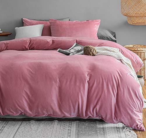 Michorinee Winter Plüsch Bettwäsche Set 135x200 Cashmere Touch Flauschig & Warme Coral Fleece Uni Bettbezug mit Reißverschluss - Rosa | 135 x 200 cm + 80 x 80 cm
