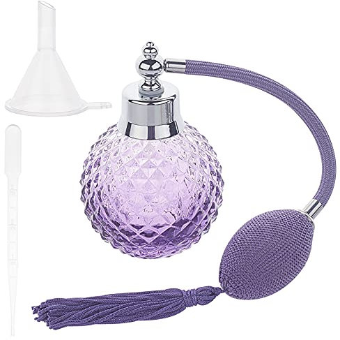 GORGECRAFT 100ml Nachfüllbare Parfümflasche Lila Kristall Parfüm Sprühflasche Klarglas Parfüm Zerstäuber Mit Langer Quaste Kunststoff Trichter Hopper Dropper