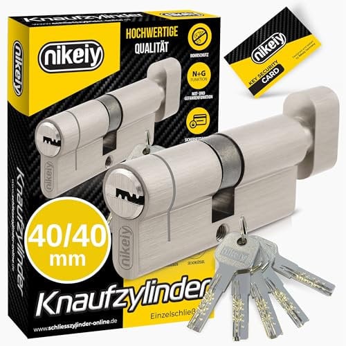 GERCAR Pro+ Cylindre à bouton, 40/40, avec protection contre le perçage, à bouton rotatif, pour serrure de porte, avec 5 clés (extra longues) portant des codes, 80 mm, A : 40, B : 40, 1 kit